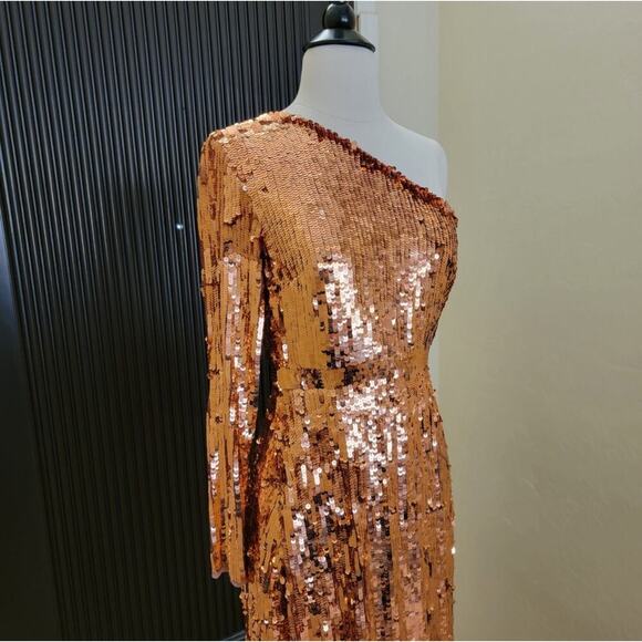 Mac Duggal 10788 Copper 8 Sequin One Sleeve Column Evening Dress Gown Formal - Picture 4 of 11